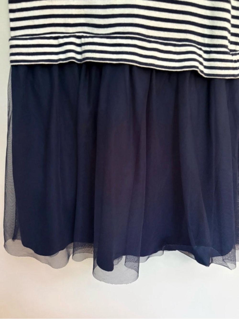 Gap Girls Navy Striped Tulle Dress Size L (10-11) Layered T-Shirt Tutu Dress - Picture 5 of 7